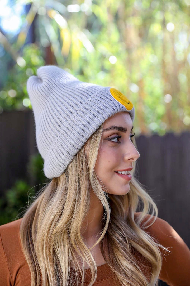 Smiley Face Ribbed Beanie π