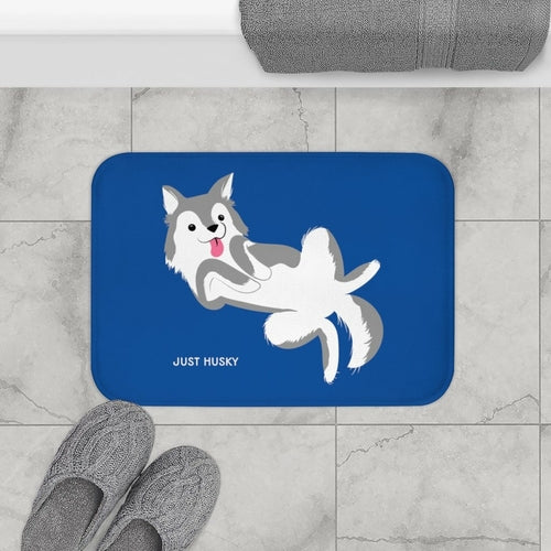 Cute Husky Blue Bath Mat