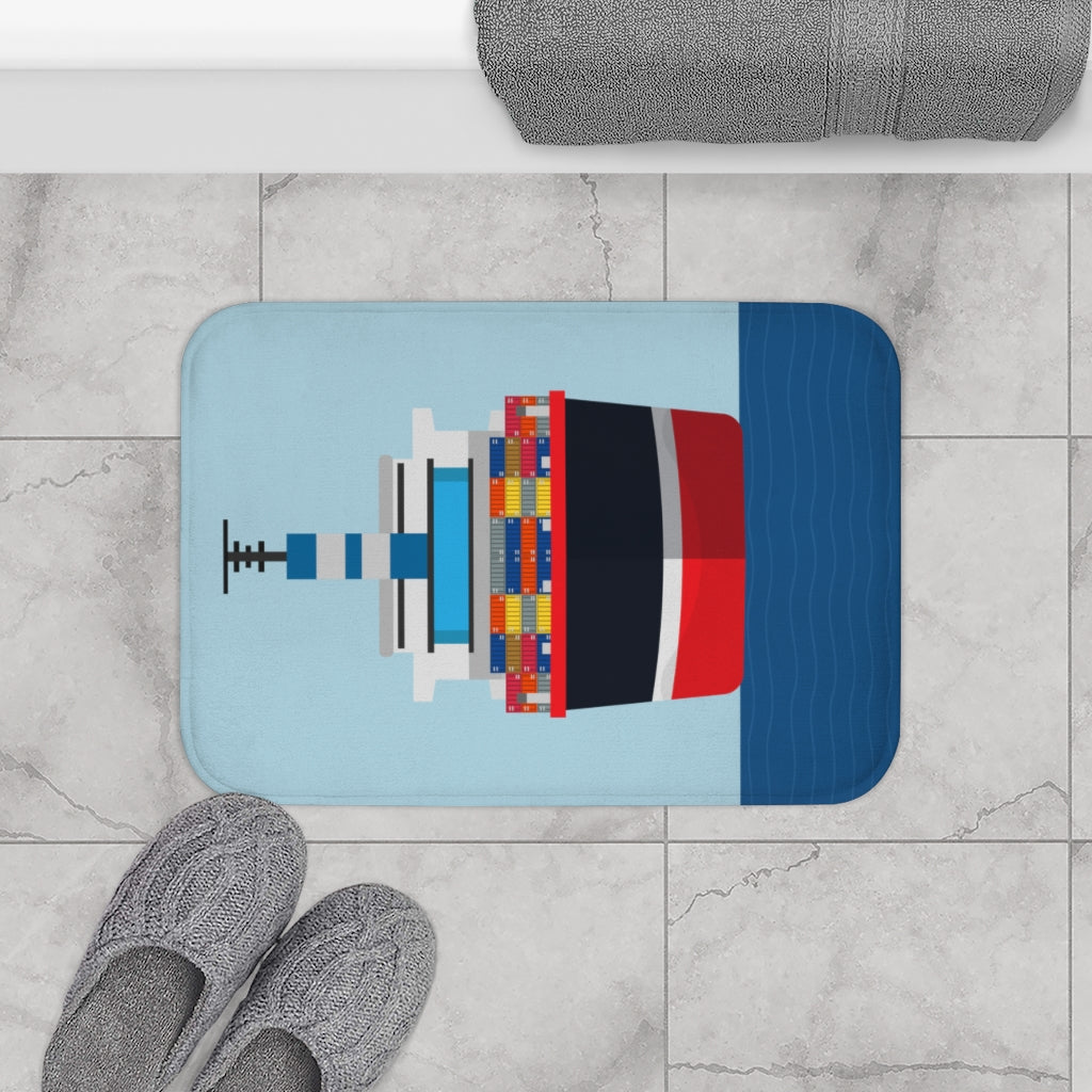 Cargo Ship In the Ocean Front Bath Mat