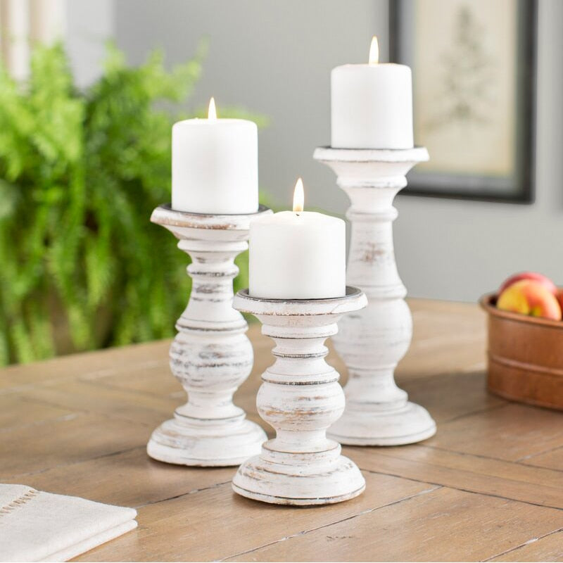 Retro White Wooden Candle Holder