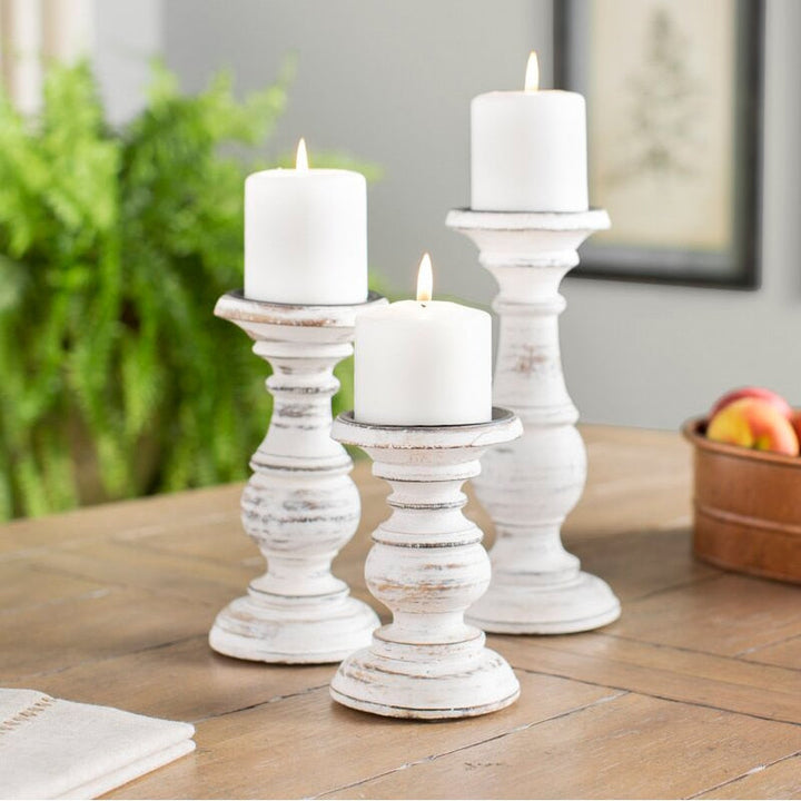 Retro White Wooden Candle Holder