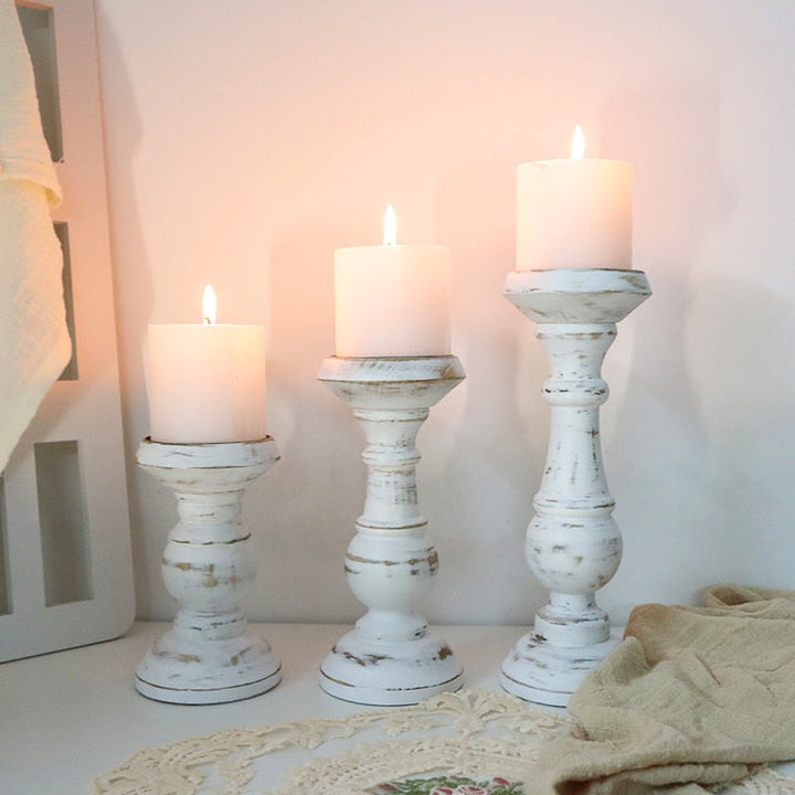 Retro White Wooden Candle Holder