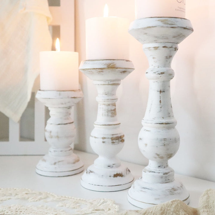 Retro White Wooden Candle Holder