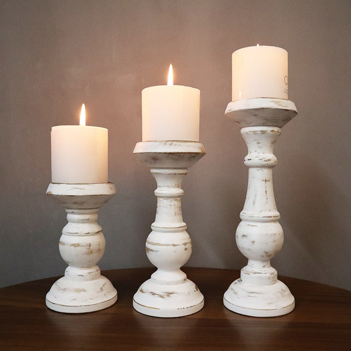 Retro White Wooden Candle Holder