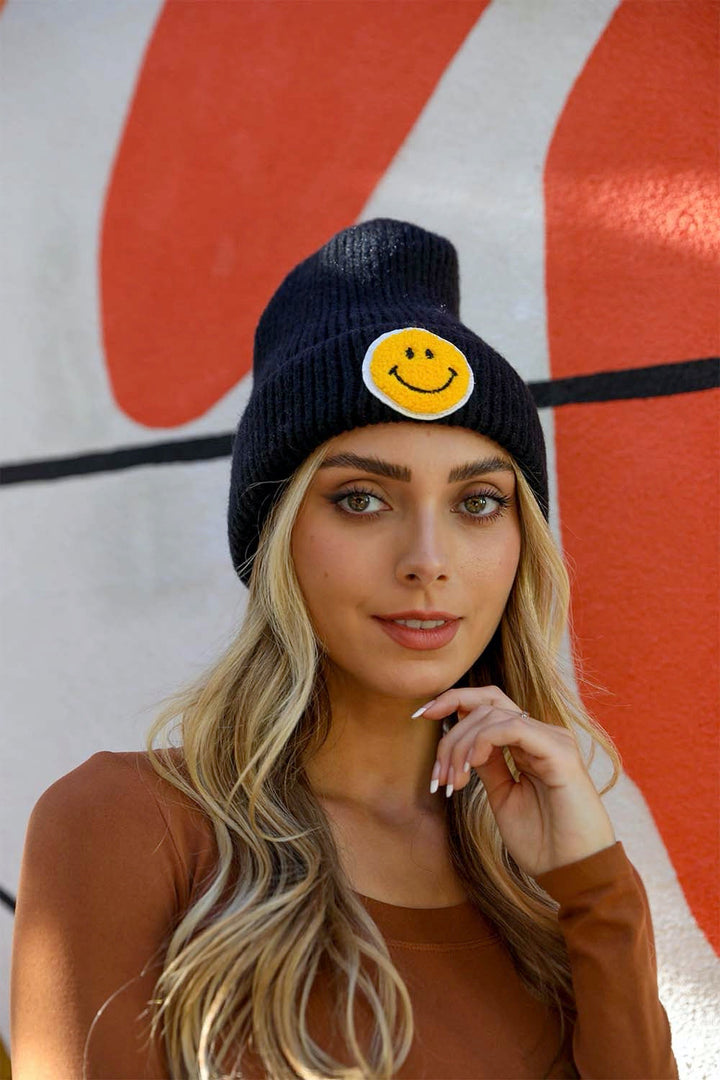 Smiley Face Ribbed Beanie 🙂