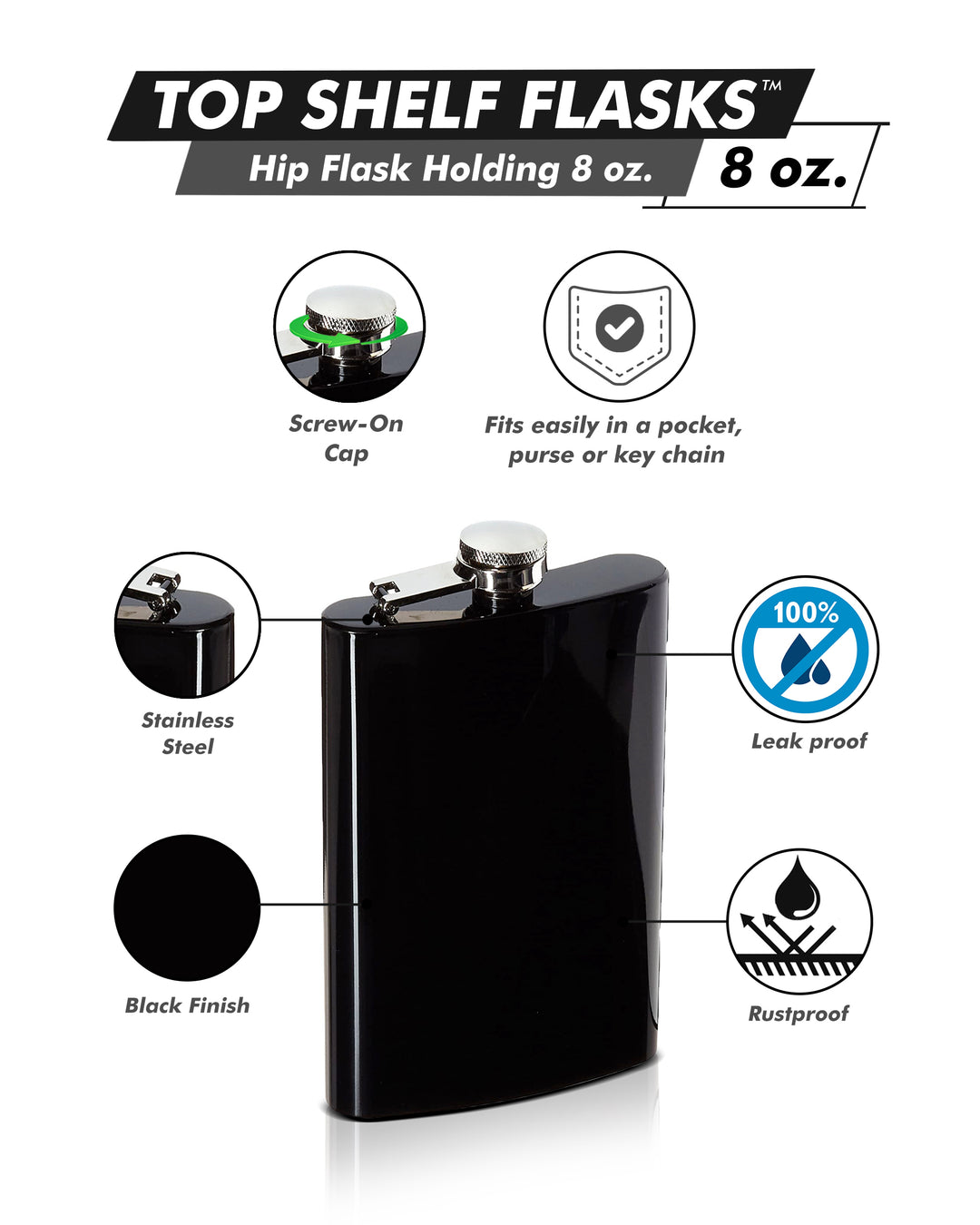 Black Powder Coated Flask 8oz