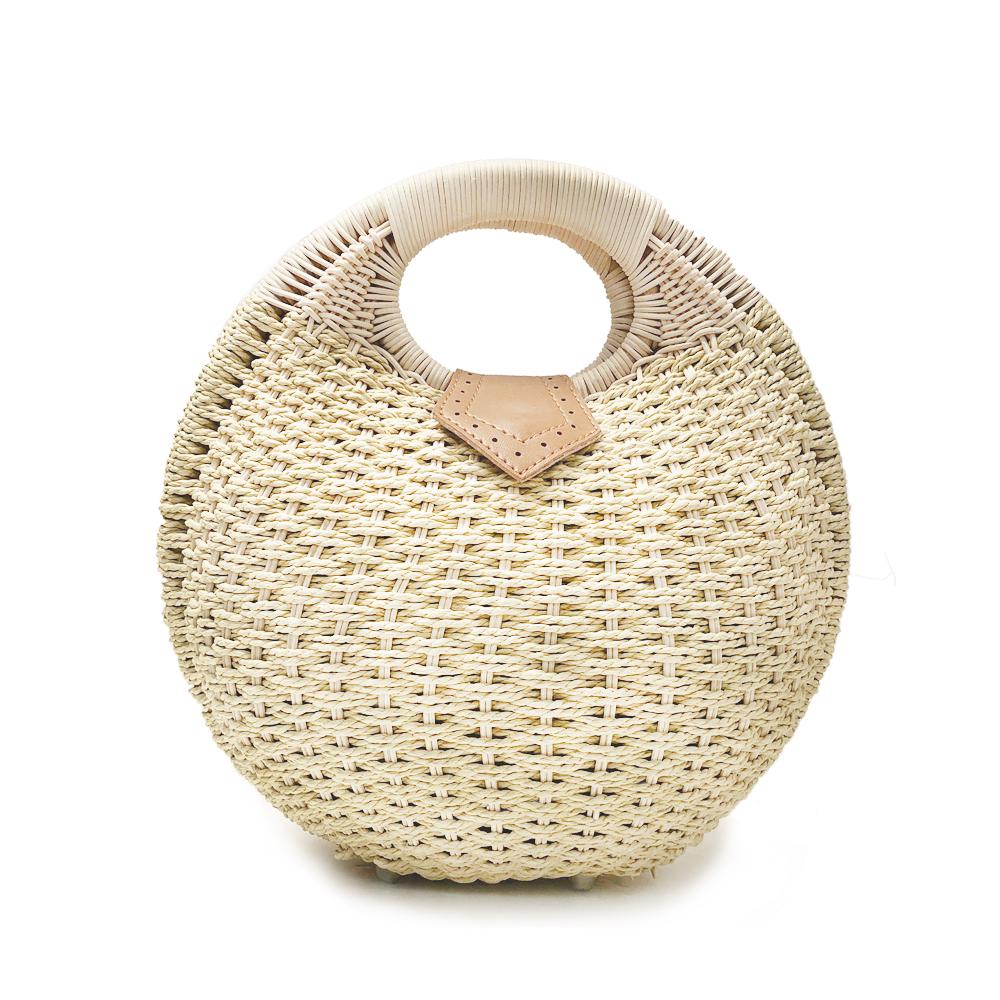 Top Handle Wicker Handbag in Round Shape