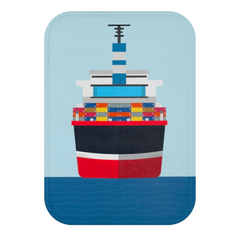 Cargo Ship In the Ocean Front Bath Mat