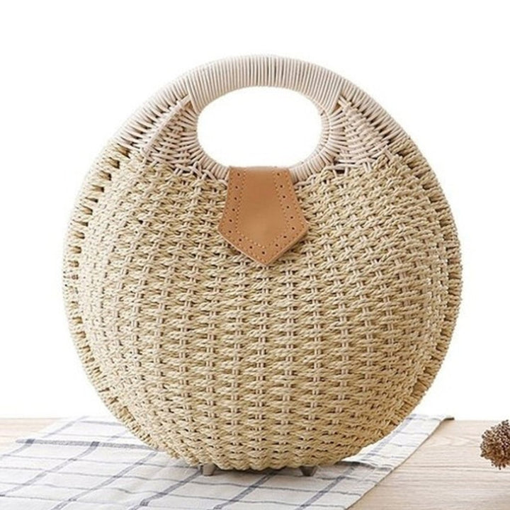 Top Handle Wicker Handbag in Round Shape