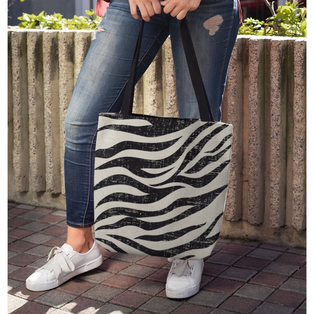 Double Sided Zebra Print Beach Shopper Tote Bag - Medium