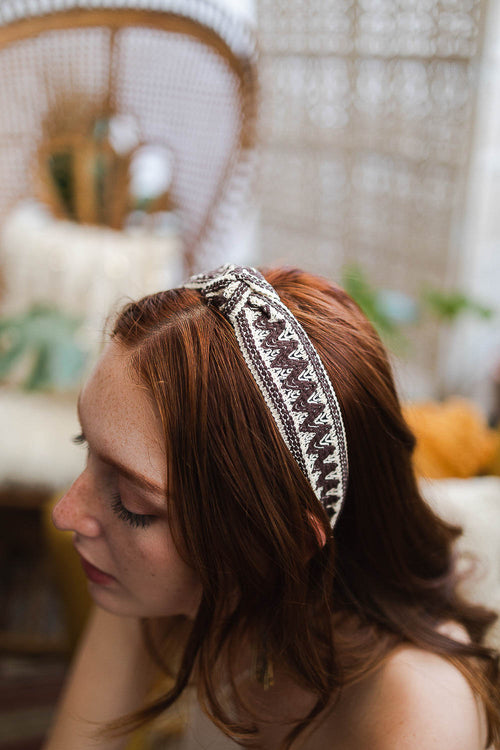 Embroidered Stitch Boho Knot Headband