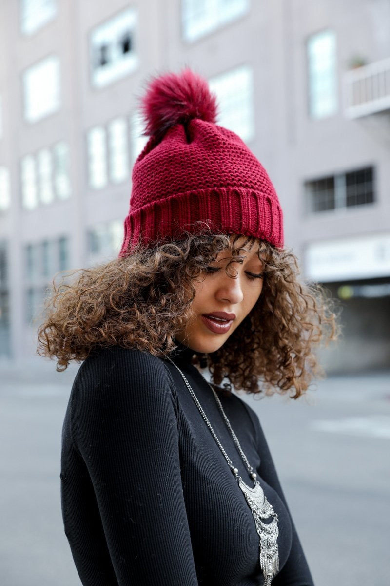 Pom Beanie with Faux Sherpa Lining