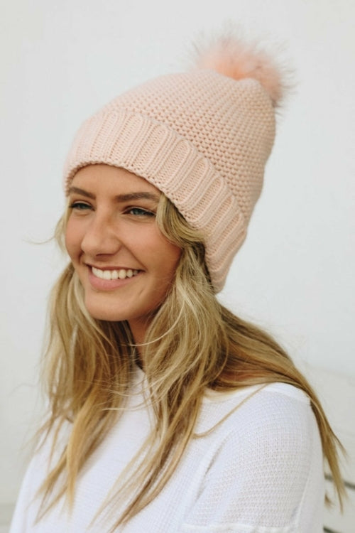 Pom Beanie with Faux Sherpa Lining