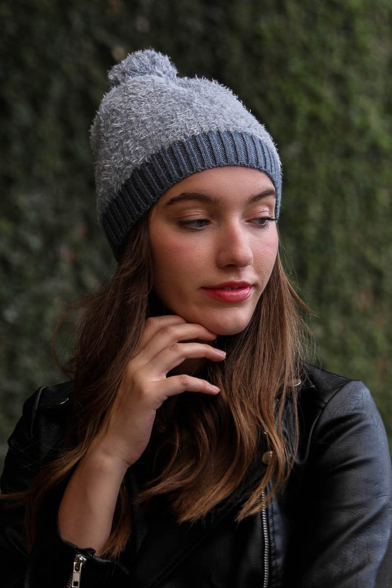 Soft Furry Pom Knit Beanie