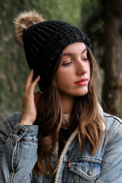 Soft Rib Knit Pom Beanie